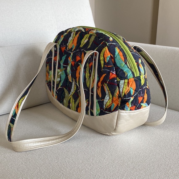 Handmade by Nancy O’Roarke Shoulder Handbag Purse Navy Colorful Leaf Gold Trim - Picture 3 of 11